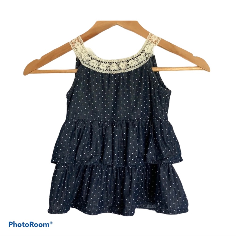 4/$25 Blue Tiered Ruffle Polka Dot Tank Top 4T